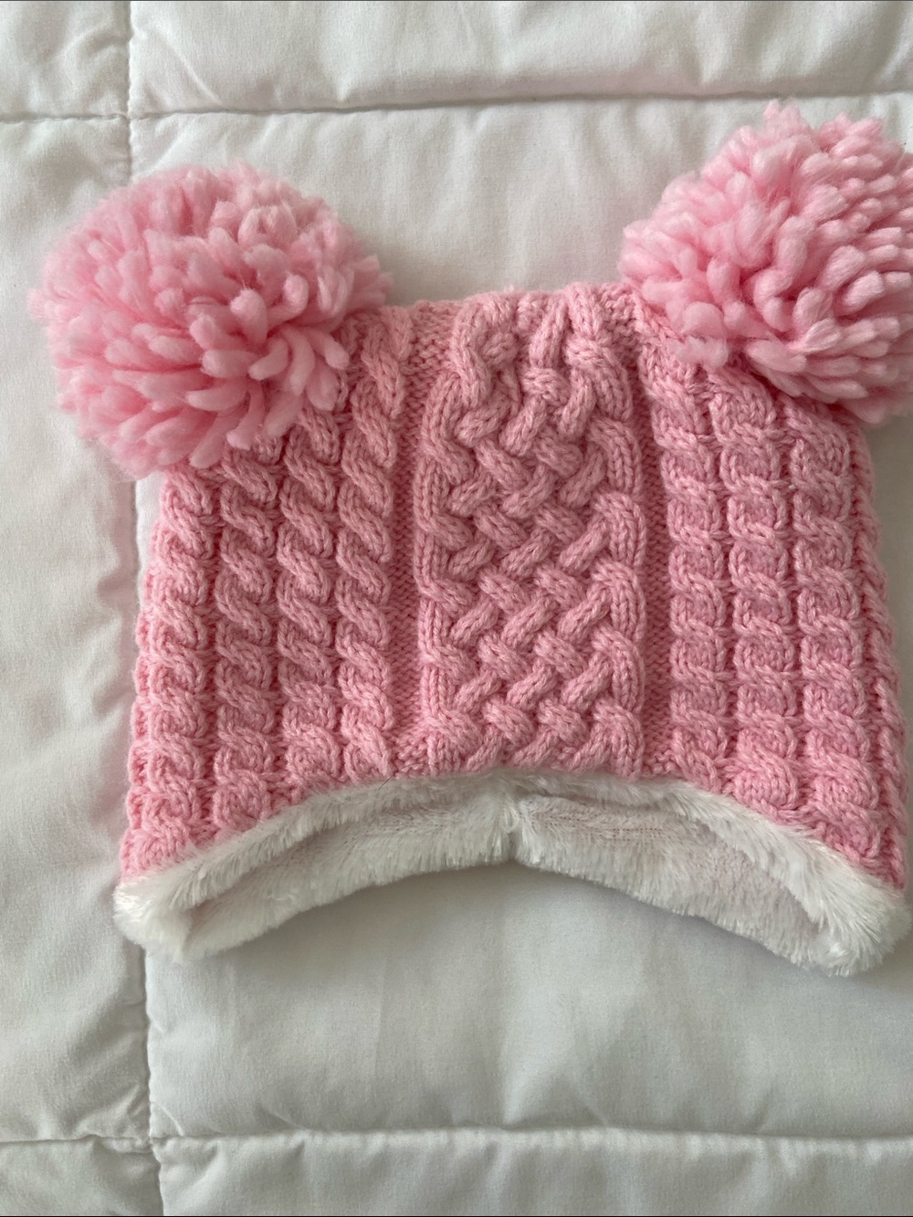 FREE w/bundle: baby girl Pink Knit Pom Pom Hat - Soft Lined Winter Beanie